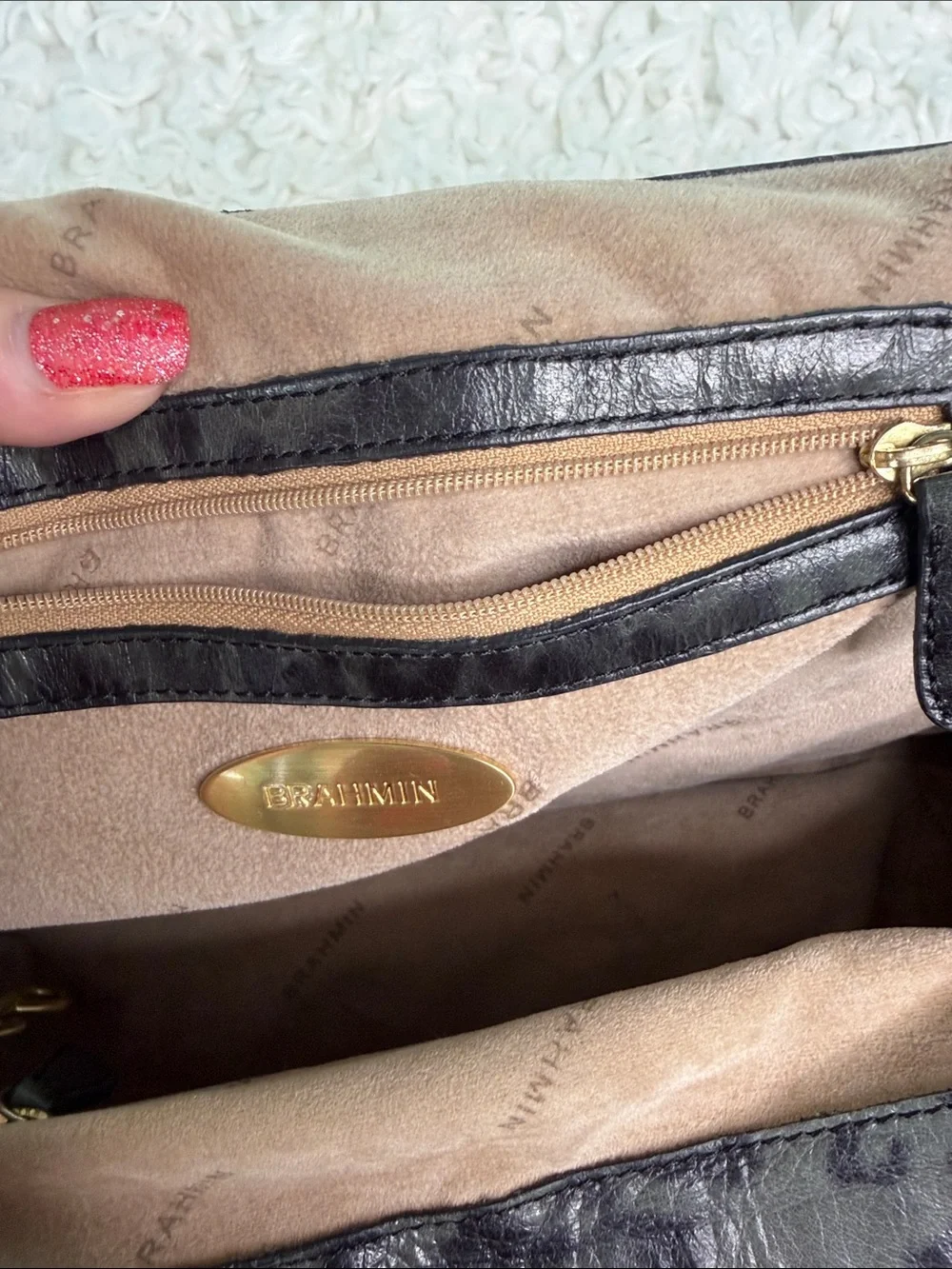 Brahmin Adore Charcoal Leopard-Print Leather Satchel with Gold Hardware